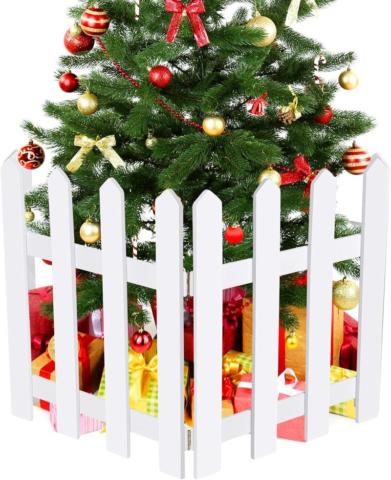 RUODON 4 Pack Thick Christmas Tree Fences White Wooden Picket Fences Tree Fence Border Decoration for Xmas Wedding Party Decor Garden Home, 15.7 x 12 Inches - Image 1
